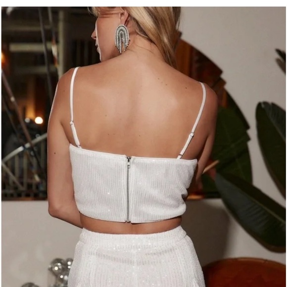 12th Tribe Soirée White Sequin Crop Top - Picture 2 of 16